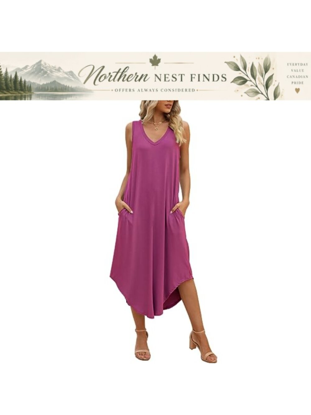 Women's Sleeveless Maxi Dress with Pockets V-Neck Summer Casual